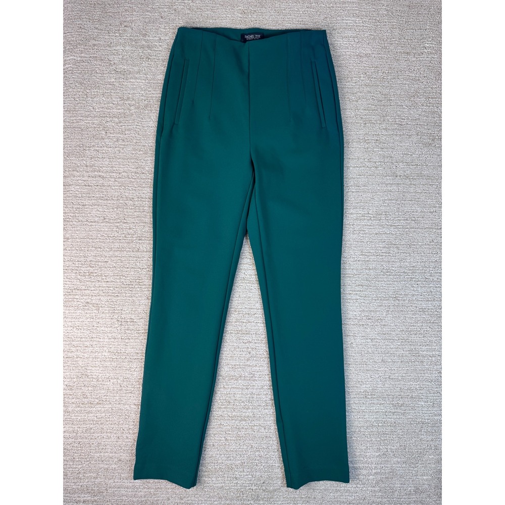 Rachel Zoe Green High Waisted Slim Leg Trousers Size 2 Stretch Work Pants